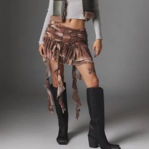 Urban Outfitters Winnie Cascading Ruffle Skirt - Brown